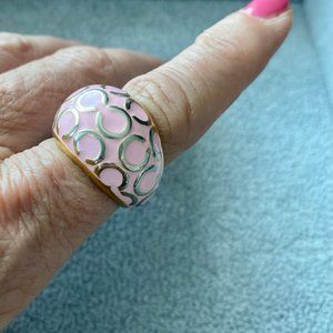 Coach Miranda Signature C Gold/Pink Enamel Dome Ring